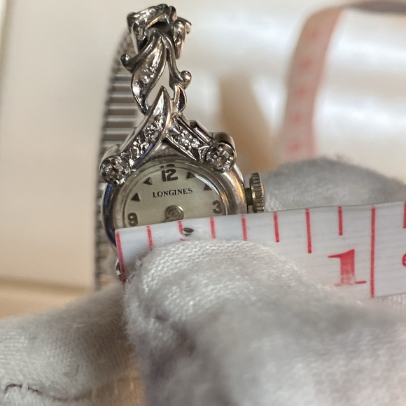 Vintage Longines 14k White Gold Diamonds Art Nouveau Wind Up Watch - Picture 16 of 17
